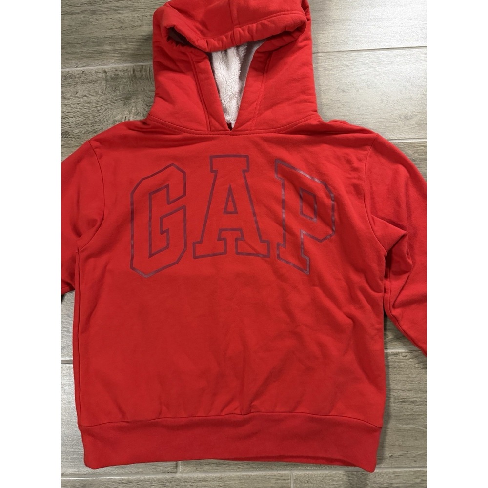 GAP Women's Red Logo Hoodie Pullover Sweatshirt White Hood Size Large - Picture 6 of 16